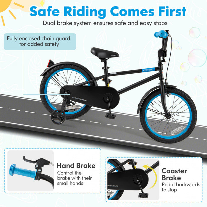 Costway 18\" Kids Bike With Adjustable Saddle Handlebar Removable Training Wheels Handbrake Black