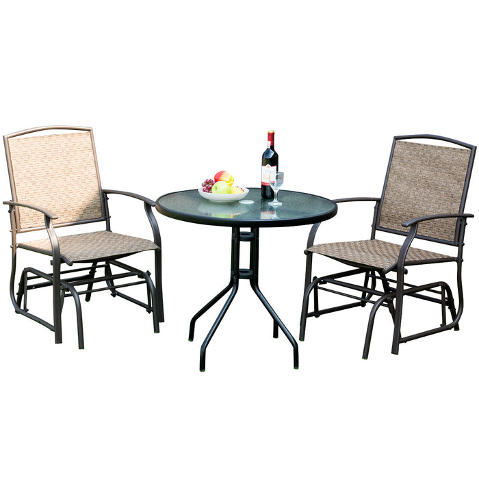 Costway 3PCS Patio Bistro Furniture Set Rocking Glider Chair Glass Table W/Umbrella Hole