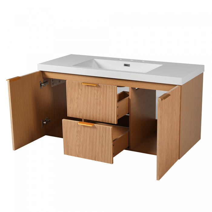 Ethan Wall-Mounted Bathroom Vanity with Integrated Sink Storage,Wood