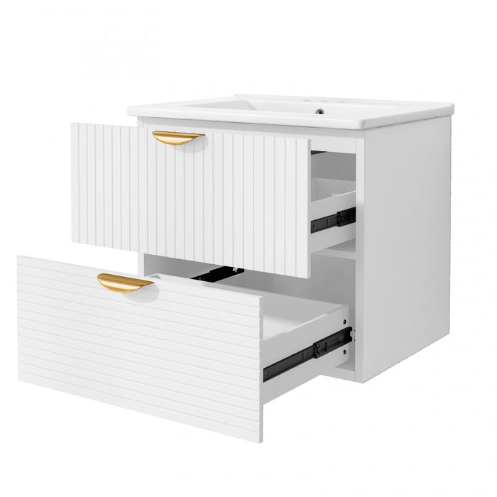 Jasper 24 Inch Modern Wall-Mounted Bathroom Vanity with Drawers, White