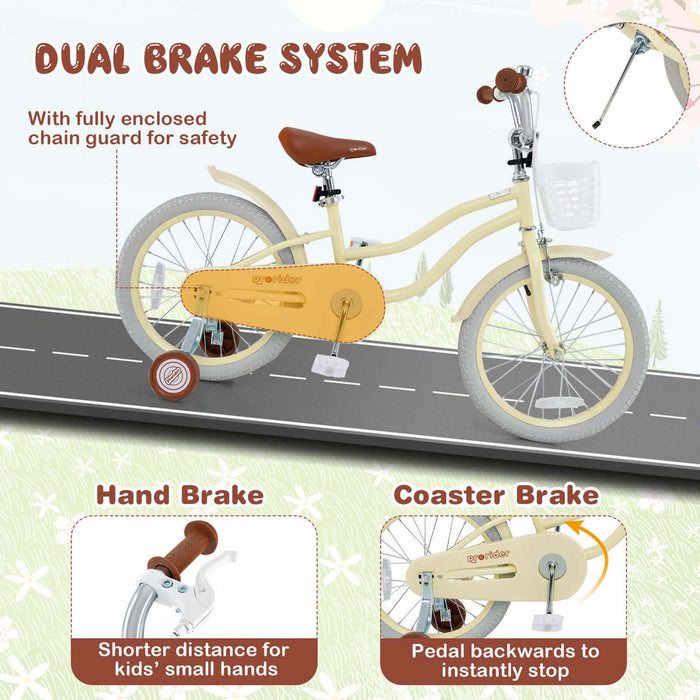 Prorider 18\" Kids Bike Toddler Bicycle With Training Wheel Kickstand For 4-8 Years Beige