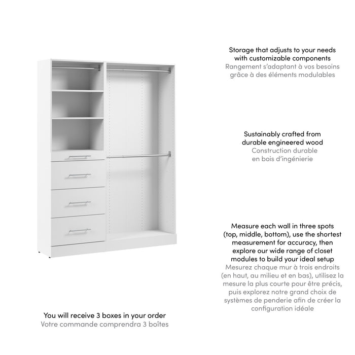 Bestar Florence 60\" Modular Reach-In/Walk-In Closet System with Rods and Storage - White