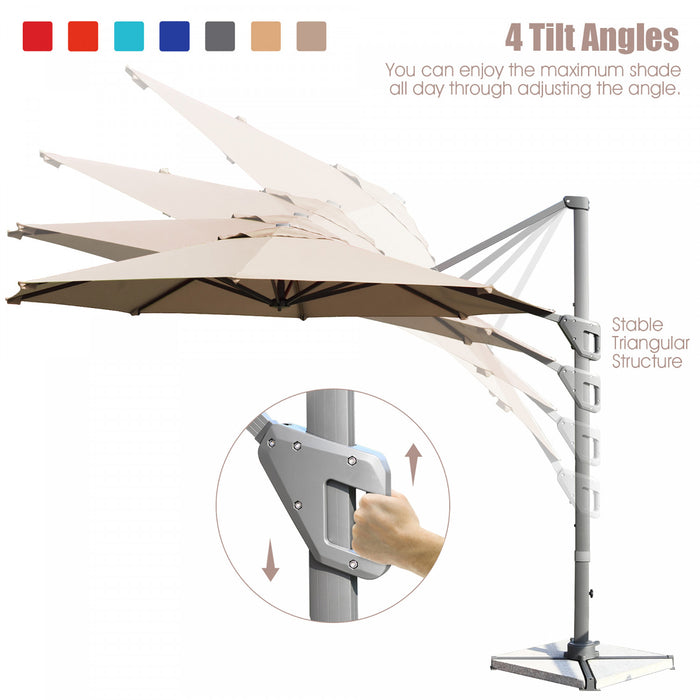Costway 11ft Patio Offset Umbrella Cantilever Rotation Aluminum Tilt Cross Base Coffee