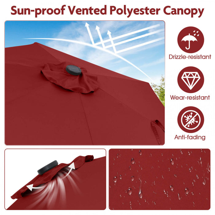 Costway 7.5 ft Solar Powered Patio Umbrella with LED Lights Push Button Tilt Crank Handle Red