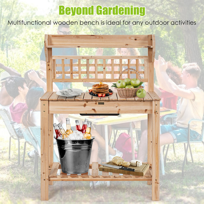 Costway Garden Potting Bench Workstation Table W/sliding Tabletop Sink Shelves
