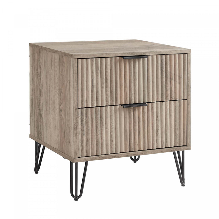 Dumbo Modern 20\" Fluted Nightstand in Rustic Gray (2-Drawer) - Set of 2