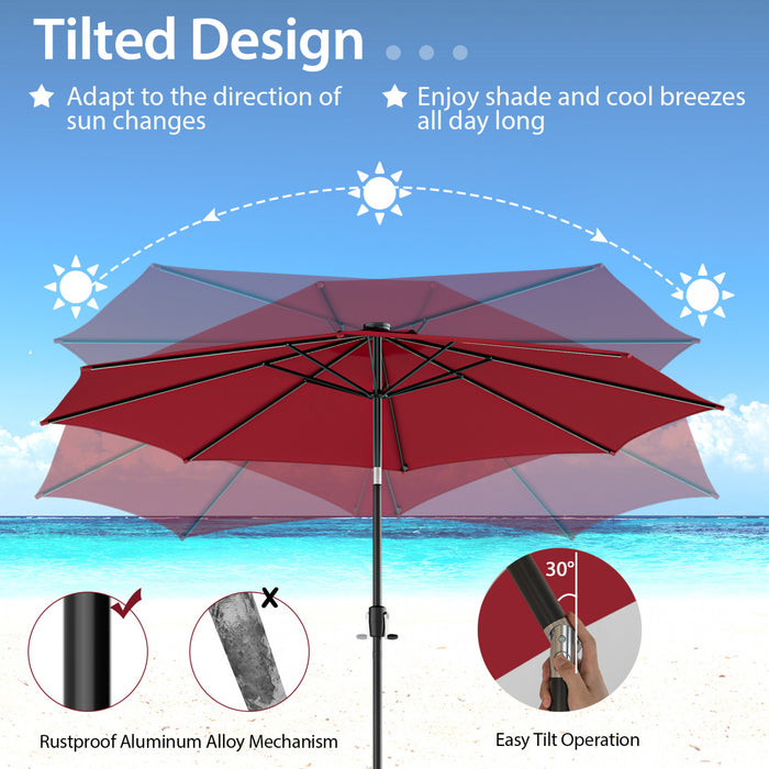Costway 10 FT 112 LED Solar-Lighted Patio Table Market Umbrella Crank Tilt Outdoor Wine