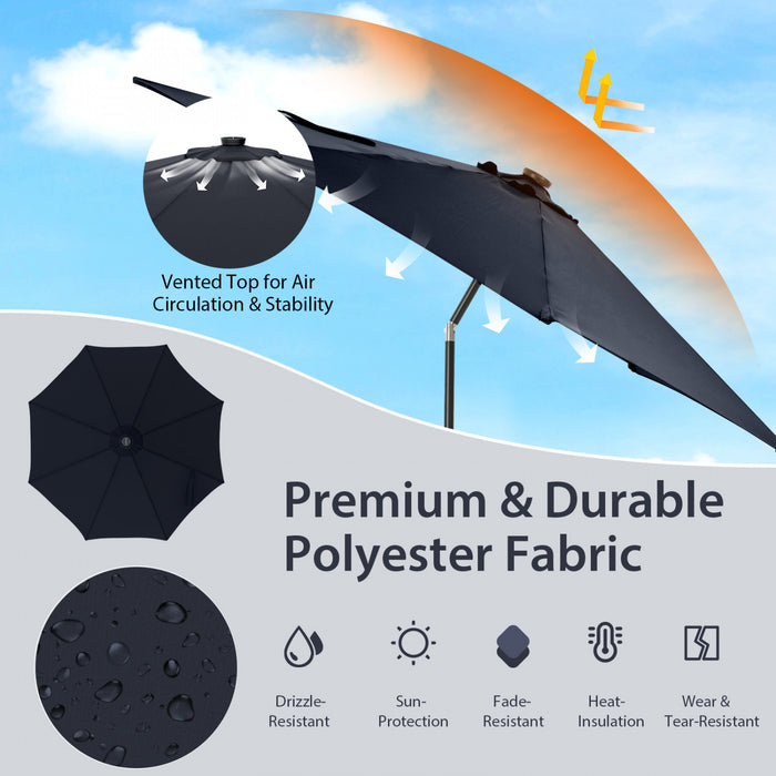 Costway 10 FT 112 LED Solar-Lighted Patio Table Market Umbrella Crank Tilt Outdoor Navy