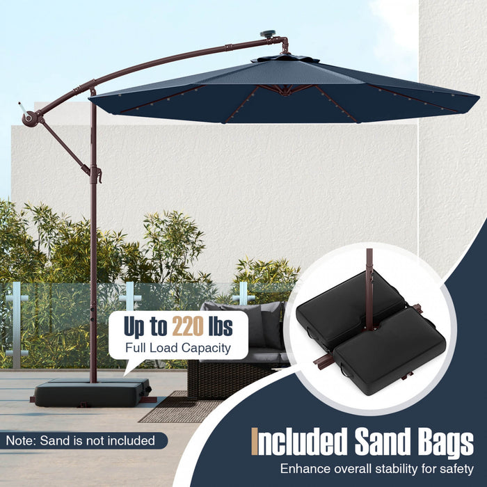 Costway Patio 10FT Hanging Offset Umbrella 32 LED Lights Sand Bag Outdoor Cross Base