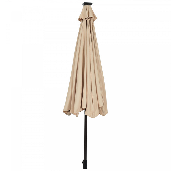 Costway 10' Solar LED Lighted Patio Market Umbrella Shade Tilt Adjustment Crank Beige