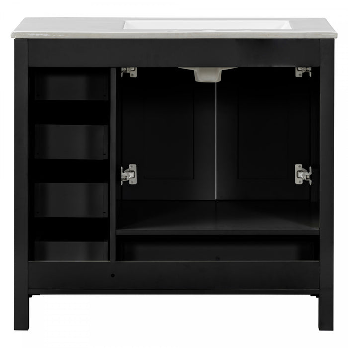 Derek 36 Inch Modern Bathroom Vanity with Ceramic Sink & Multi Storage, Black