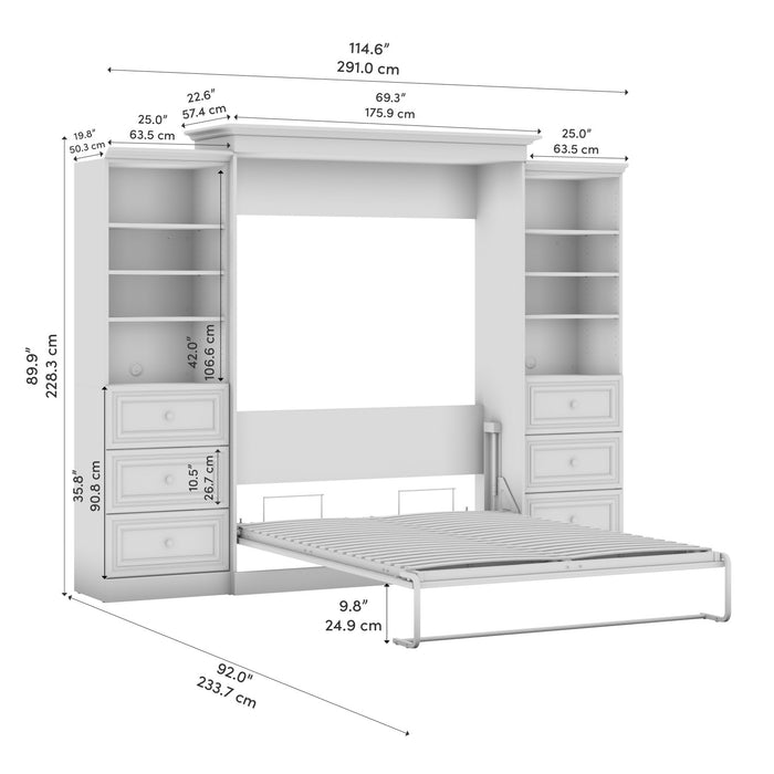 Bestar Versatile Queen Murphy Bed and Two Closet Organizers with Drawers (115 W) - White