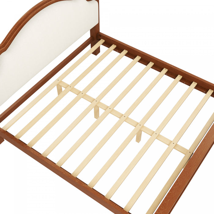 Miles Queen Size Wood Platform Bed with Curved Upholstered Headboard, Brown