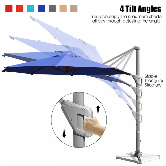 Costway 11ft Patio Offset Umbrella Cantilever Rotation Aluminum Tilt Cross Base Navy