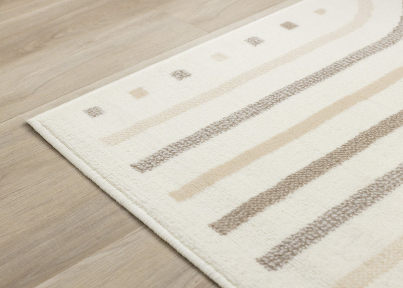 Florence Cream Beige Brown Curved Lines Design Rug, 2'7\" x 4'11\" Indoor Area Rug
