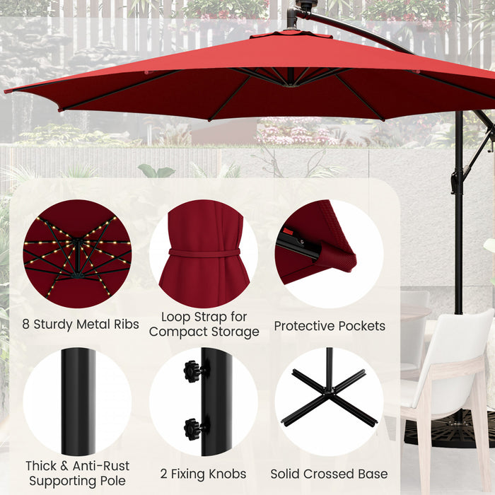 Costway 10FT Patio Solar-Lighted 112 LED Cantilever Offset Umbrella Crank Tilt Outdoor
