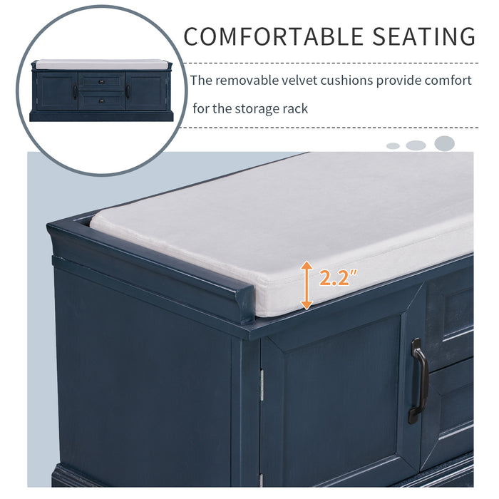 Boyce Solid Wood Storage Bench With 4-door Shoe Cabinet With Cushion - Antique Navy