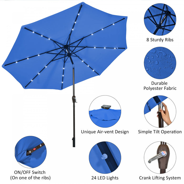 Costway 10FT Patio Solar Umbrella LED Patio Market Steel Tilt W/ Crank Outdoor Blue New