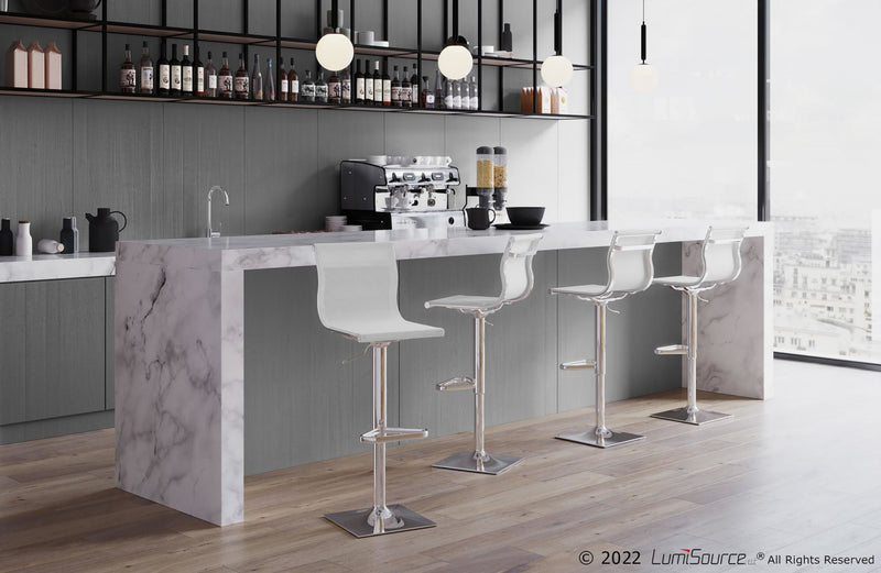 LumiSource Mirage Fabric Contemporary Adjustable Barstool with Swivel - White
