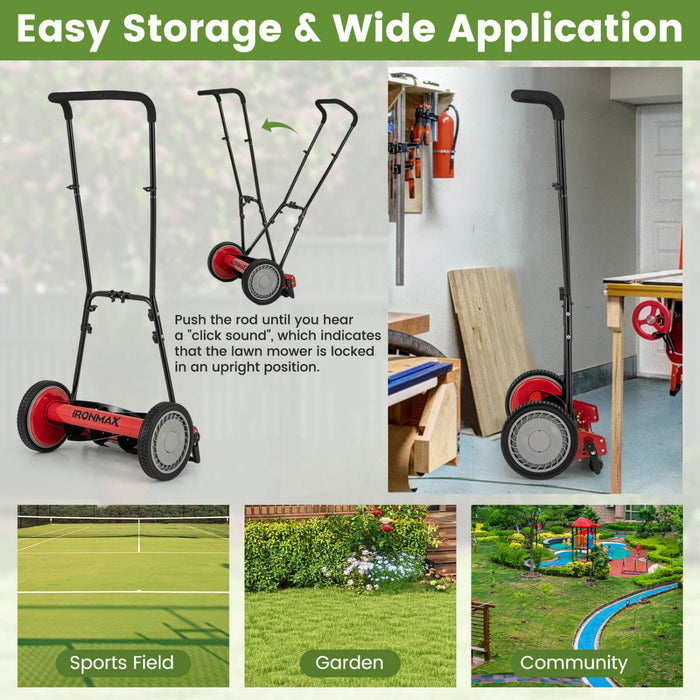 Ironmax 16\" Push Lawn Mower With 5-blade 6.9 Gallon Removable Grass Catcher For Garden Red