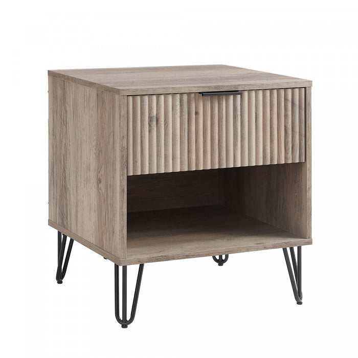Dumbo Modern 20\" Fluted Nightstand in Rustic Gray (1-Drawer) - Set of 2