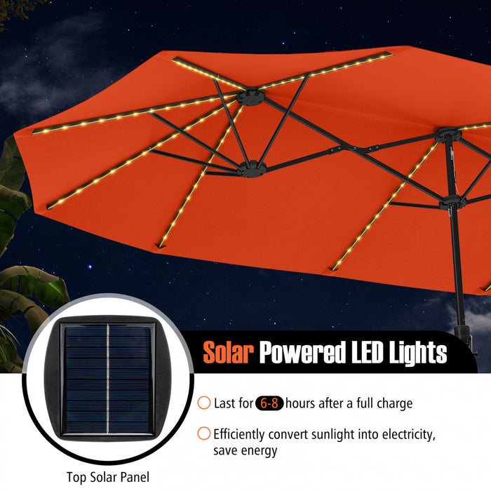 Costway 15.5 FT Extra-Large Patio Umbrella with LED Solar Lights & 12 Heavy-Duty Ribs Orange