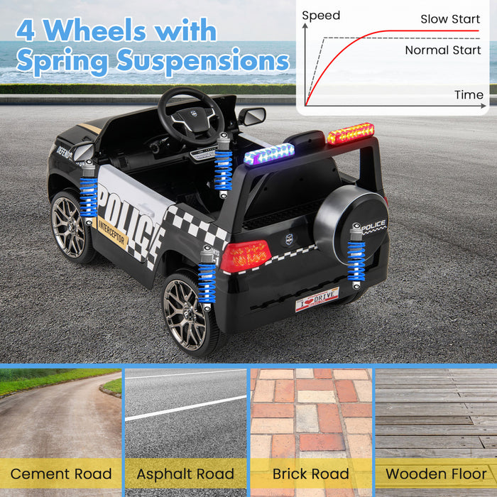 Honeyjoy Kids Ride On Police Car 12v 7a Battery Powered Cop Car With Remote Control Black