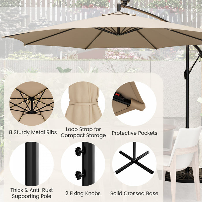 Costway 10FT Patio Solar-Lighted 112 LED Cantilever Offset Umbrella Crank Tilt Outdoor
