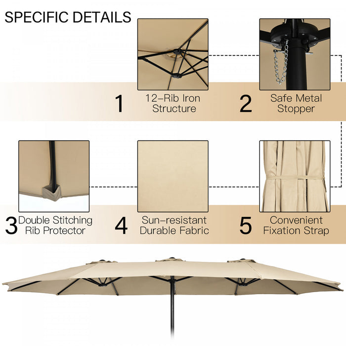 Costway 15 Ft Patio Double Sided Umbrella Outdoor Market Umbrella Beige