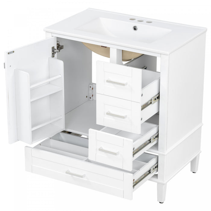 Oliver Solid Wood Bathroom Vanity with Sink Combo and Smart Storage, White