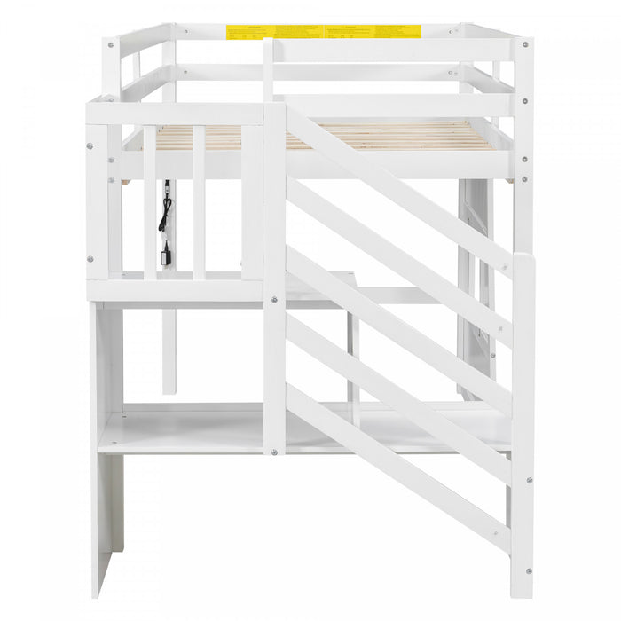 Pepys Modern Loft Bed with Storage Staircase and Window,Twin Size,White Twin Bed