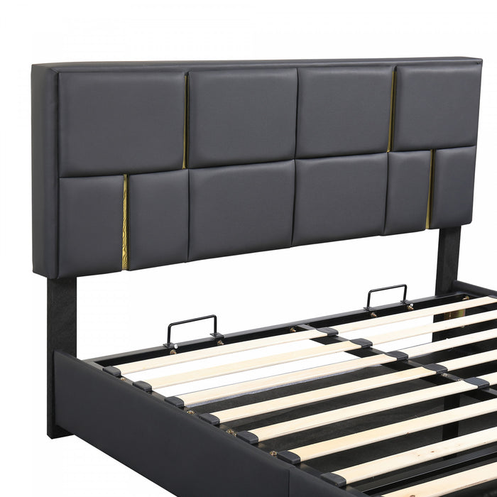 Joyce Upholstered Platform Bed With Hydraulic Storage And Velvet Frame,queen Size,black Queen Bed
