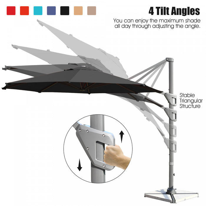 Costway 11ft Patio Offset Umbrella Cantilever Rotation Aluminum Tilt Cross Base Gray