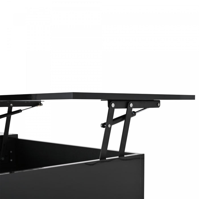 Oliver Height Adjustable Coffee Table with Drawer Cabinet LED Lighting and Storage,Black