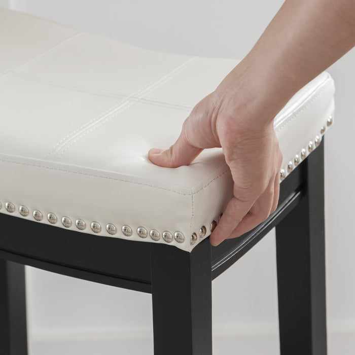 Claridge Faux Leather Backless Counter-Height Stool - Black and White