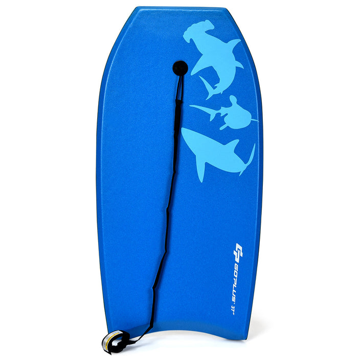Goplus 33'' Lightweight Super Bodyboard Surfing W/leash Eps Core Boarding Blue Shark