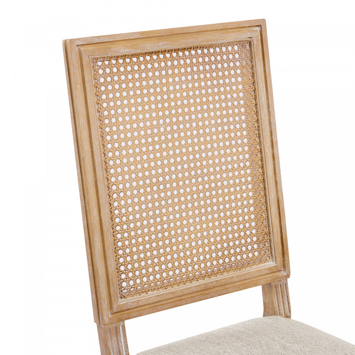 Oliver Solid Wood Rubberwood Dining Chair Set of 2 with Upholstered Seat Cane Backrest and Fluted Legs,Beige