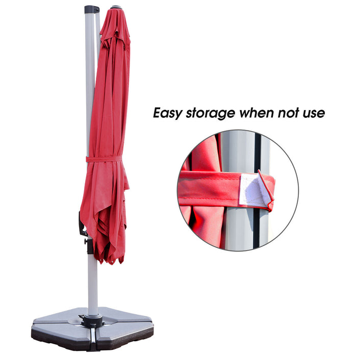 Costway 10Ft Square Patio Offset Cantilever Umbrella 360 Degree Tilt Aluminum Red