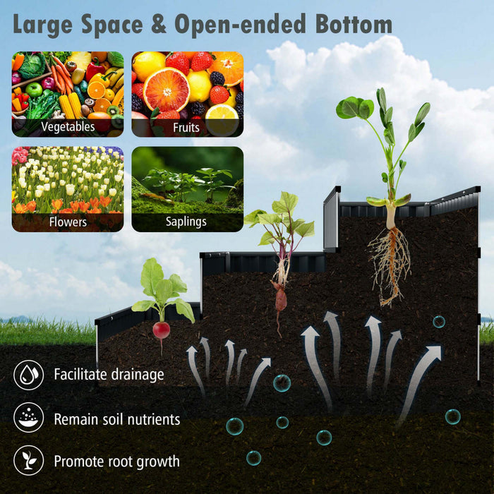 Costway 2 Pcs 3-tier Raised Garden Bed,47\" X 47\" X 24\" Metal Outdoor Elevated Planter Box Black