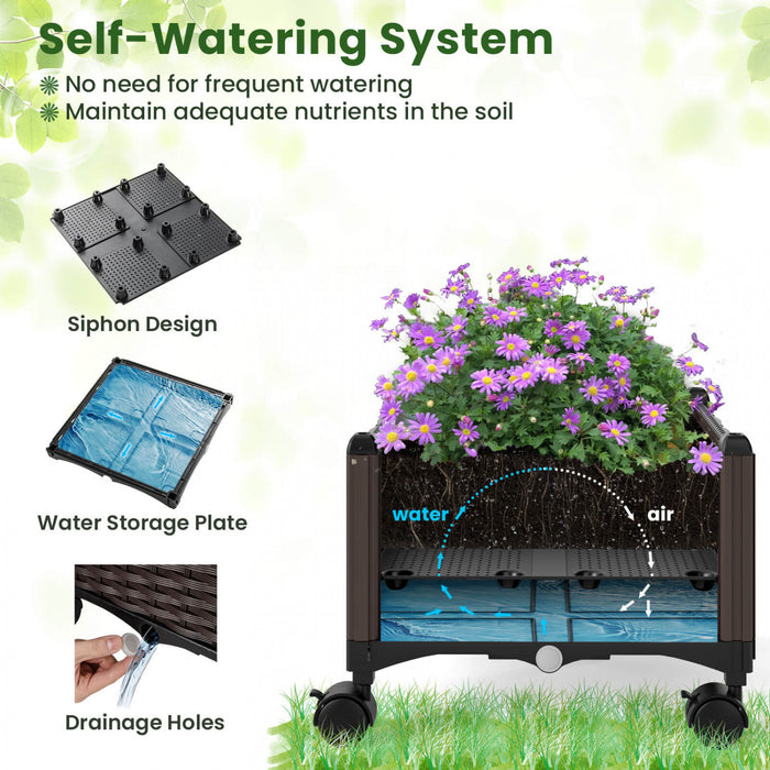 Costway 1 Pcs Raised Garden Bed With Plant Box & Obelisk Trellis Lockable Wheels Cage Planter