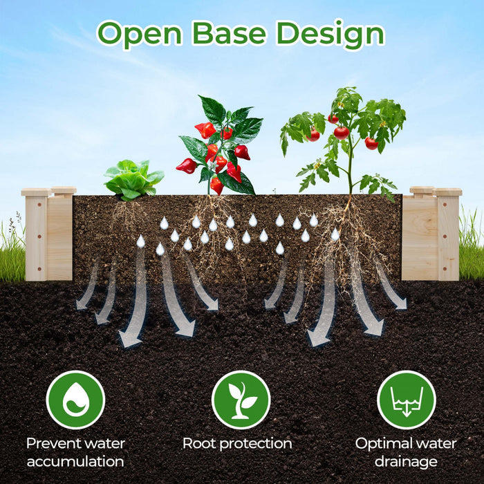 Costway Raised Garden Bed Fir Wood Wooden Square Wood Planter Box For Flower Outdoor