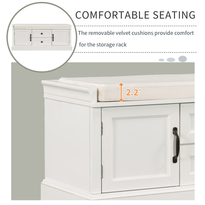 Boyce Solid Wood Storage Bench With 4-door Shoe Cabinet With Cushion - White