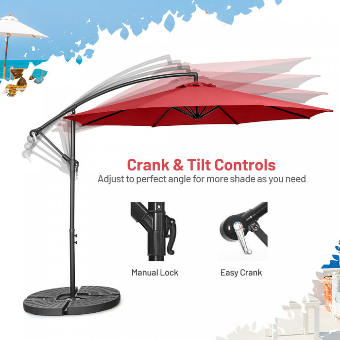 Costway 10 FT Patio Offset Umbrella w/8 Ribs Cross Base Tilt Claret