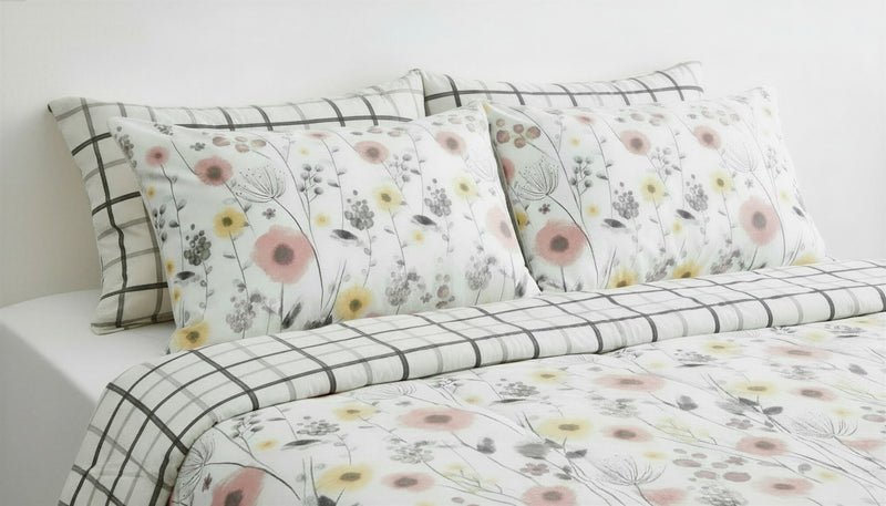Mirabelle Twin Comforter Set - Reversible Pink & Grey Watercolor Floral Bedding 