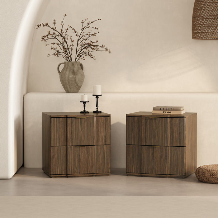 Clive Mid-Century Modern 22\" Nightstand in Walnut and Gold (2-Drawer)