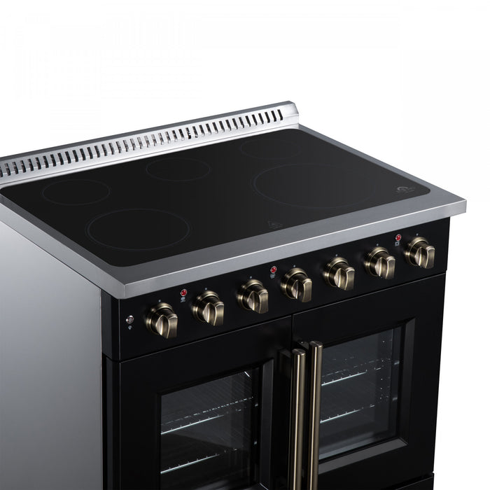 Galiano 36 Inch French Door Electric Range, 5 radiant burners, 5.36 cu.ft., Black - FFSEL6917-36BLK