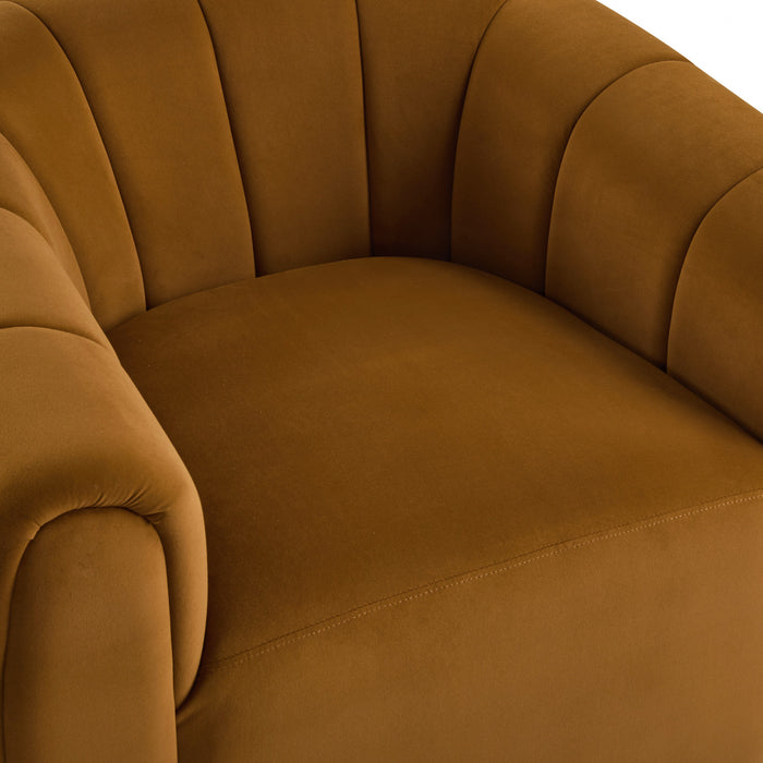Vela Modern Velvet Swivel Club Chair with Tub Design, Black, Caramel