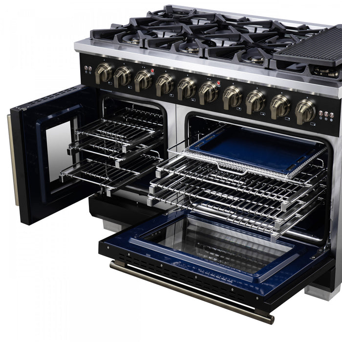 Forno Capriasca 48\" Black Gas Range 6.58 cu.ft -FFSGS6460-48BLK