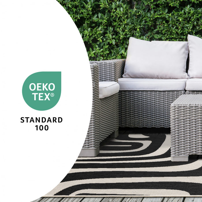 Jackson Black White Abstract Lines Outdoor Rug, 7'10\" x 10'6\" Outdoor Area Rug