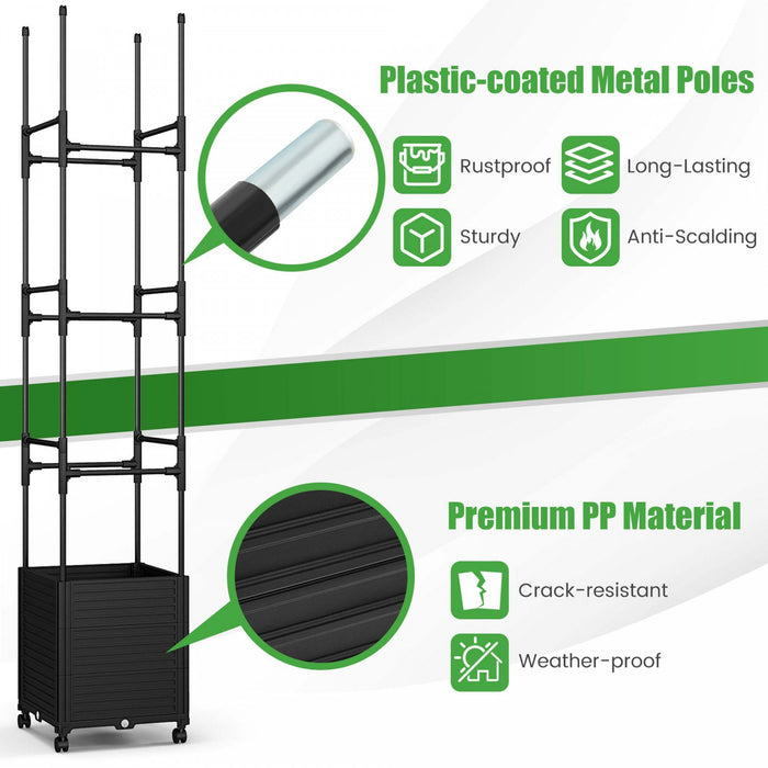 Costway 1 Pcs Raised Garden Bed With Trellis And Wheels Self-watering Planter Box With 3 Heights